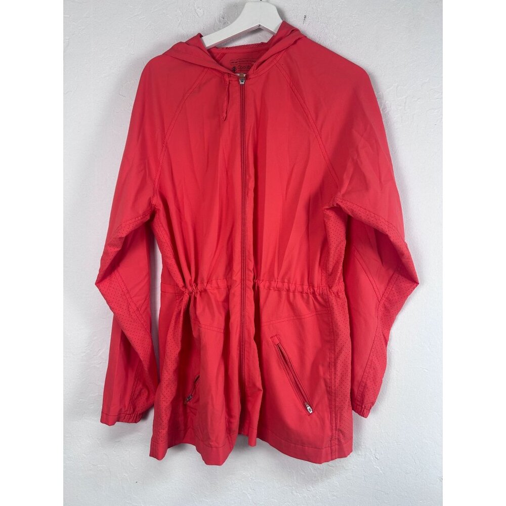 Coolibar Womens Red UV Protection Zip Up Hooded Jacket XL Zip Pocket Lightweight